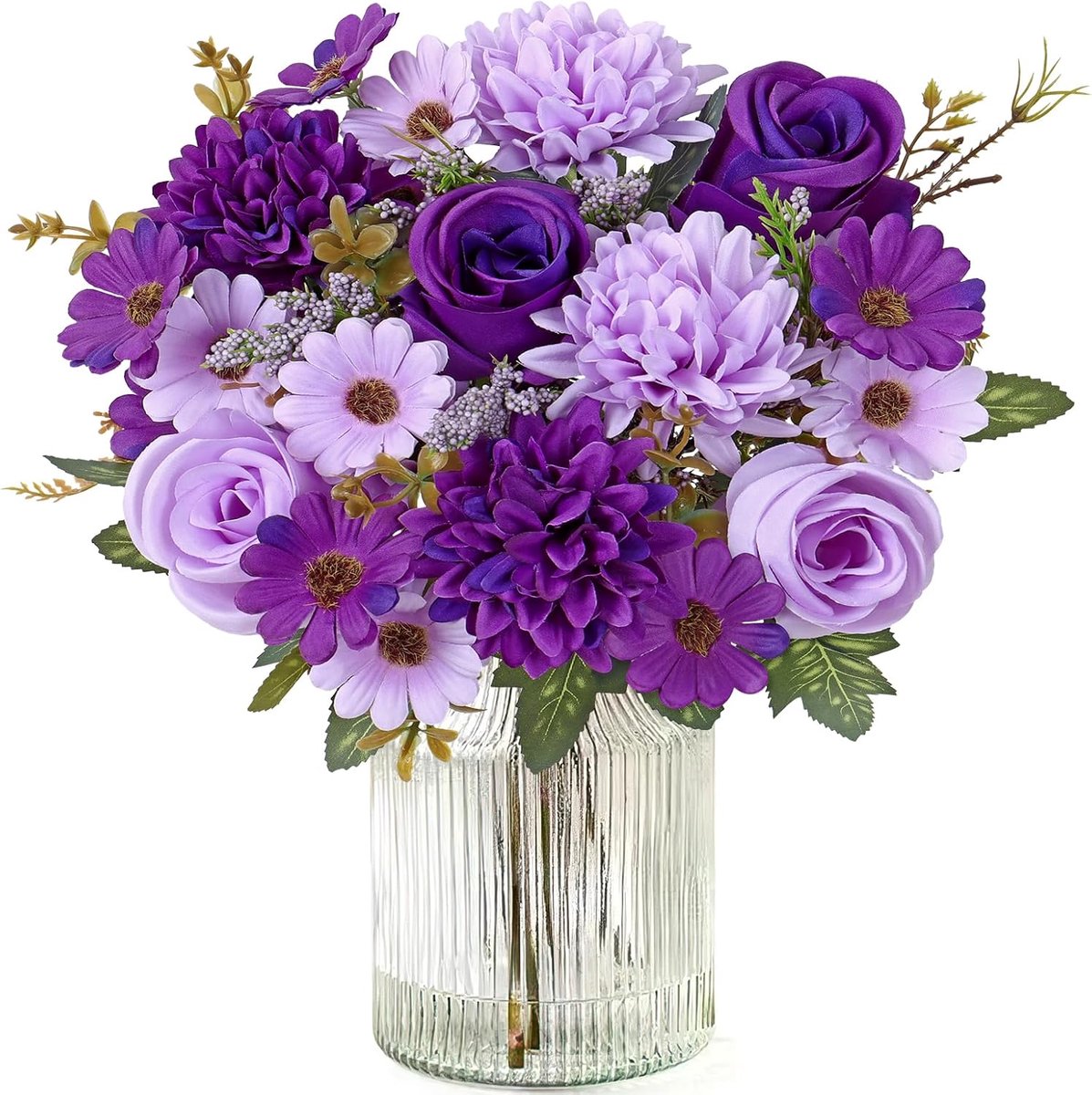 Kunstmatige Bloemen Kunstmatige Rose Zijde Bloemen 2 bosjes Faux Rose Daisy Bloem Boeket Voor Bruiloft partij tafel Centerpieces Floral Arrangement Home Keuken Decor (Paars, 2PCS)