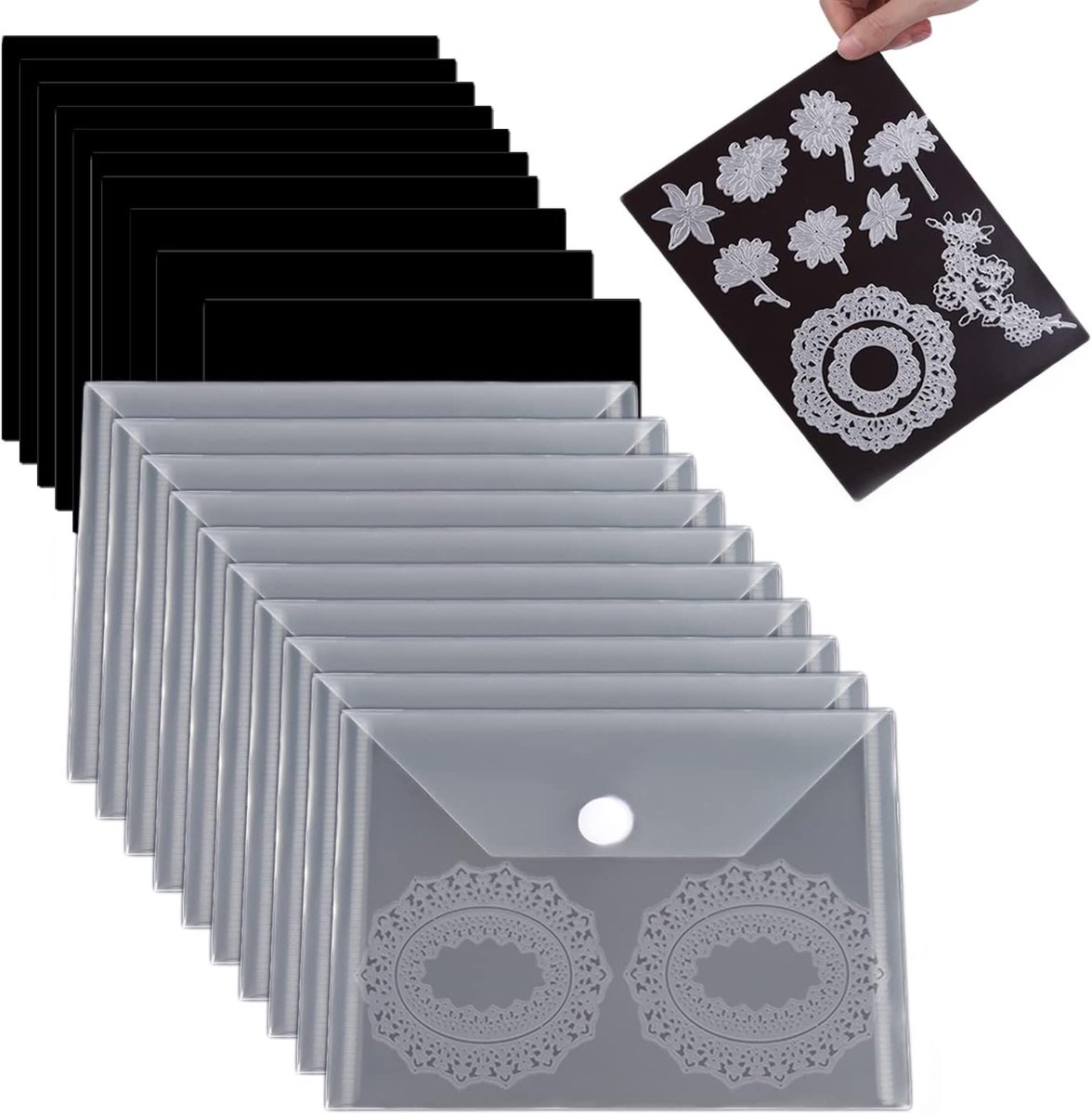 20 stuks/set van 10 rubberen magneetvellen, 0,5 mm dik, met 10 transparante stempelopbergvakken, stansvormen, sjablonen-organizer voor het maken van kaarten