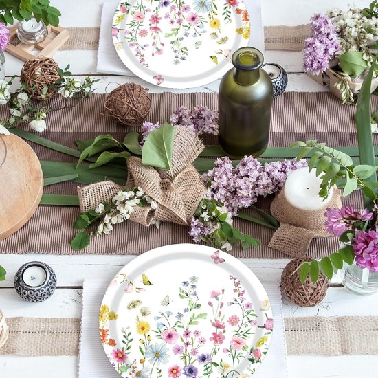 50 stuks papieren borden, wilde bloem, kinderverjaardag, feestborden, wegwerpborden, wegwerpborden, servies voor afstuderen, meisjes, feestdecoratie, bruiloften, tuin, verjaardag, decoraties — afbeelding 3