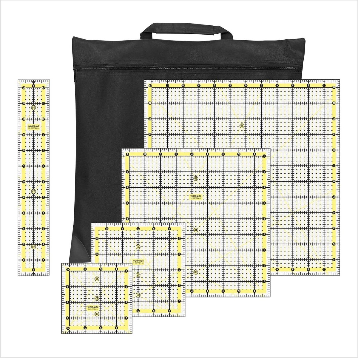 Quiltliniaal Set - Naailinialen Snijlinialen - Patchwork Maken - Inclusief Draagtas - 5 Stuks - Helder