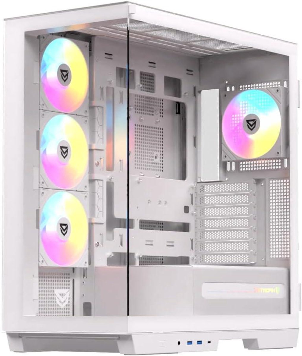 Gaming PC Behuizing - Computerkast Mid-Tower - Componenten Beschermen - Dubbel Scharnierend Glas - 472mm Hoogte - Wit