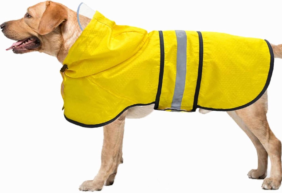 Hondenregenjas - Hondenponcho Regenjas - Hond Droog Houden - Waterdicht Reflecterend - Maat Groot - Geel