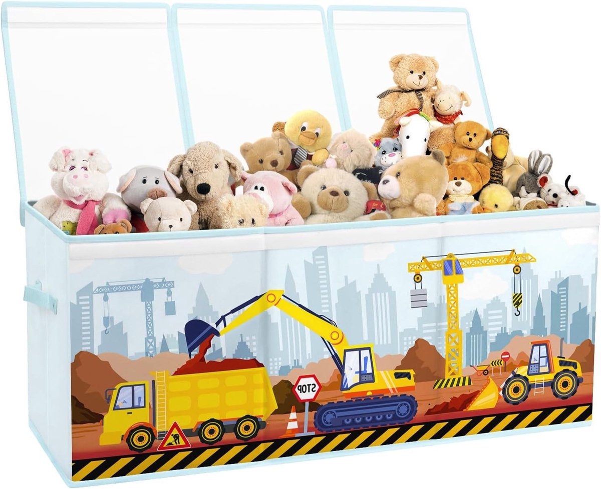Speelgoedkist Opbergbox - Opberger Kinderkamer - Speelgoed Opbergen - Opvouwbaar met Deksel - 123L - Technisch Voertuig