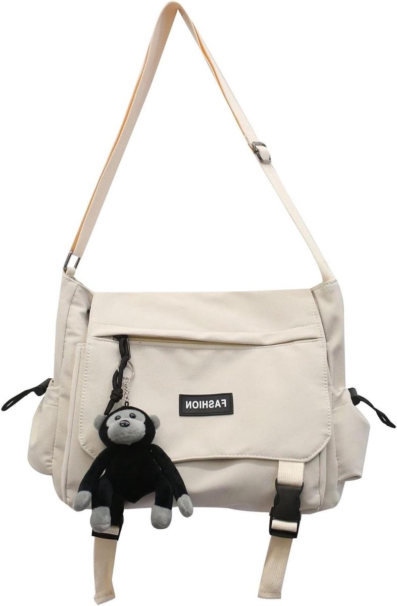 Nylon Schoudertas - Crossbody Tas Dames - Dagelijks Gebruik - Meerdere Vakken - 26 x 14 x 3.2 cm - Wit