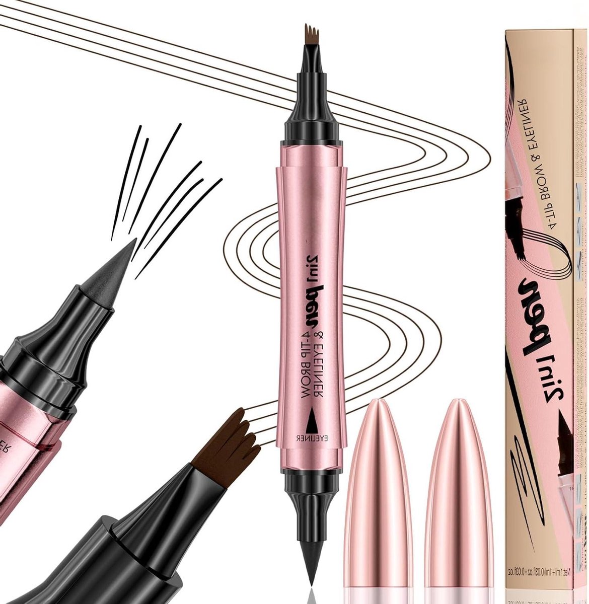 Wenkbrauwstift en Eyeliner - Microblading Pen - Oog Make-up - 4-Punts Applicator - 14.71 x 2.39 cm - Niet gespecificeerd
