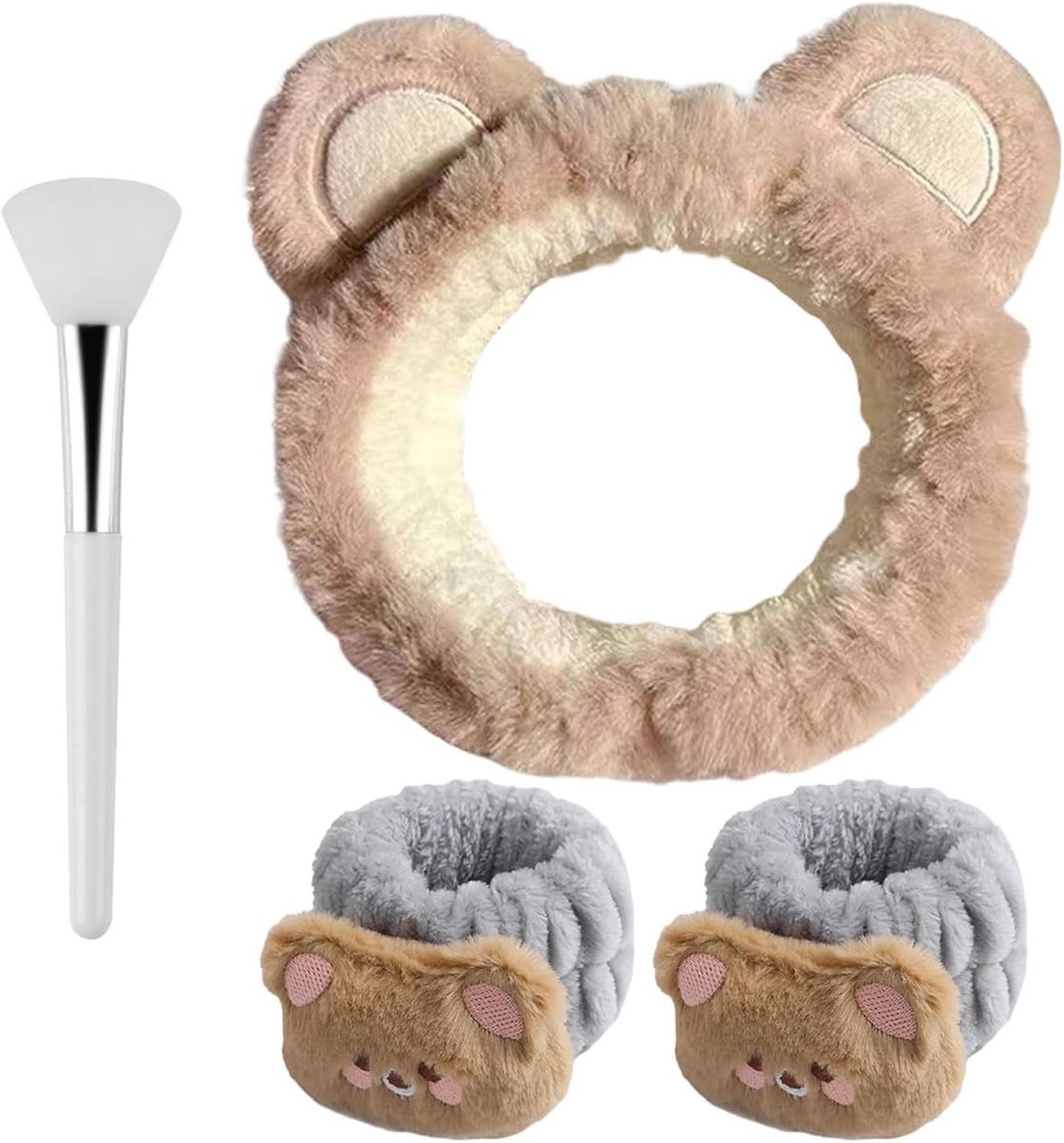 Make-up Hoofdband Set - Huidverzorgings Hoofdband - Make-up Aanbrengen - Zacht Pluismateriaal - 15 cm Diameter - Koffie Bruin