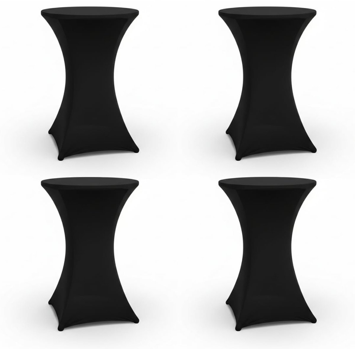 Zwart - Set van 4 - Stretch Hoes voor Statafel ∅ 80-85cm - Wasbare Elastische Statafelhoes - Tafelrok voor Feesten & Evenementen - (Zwart)