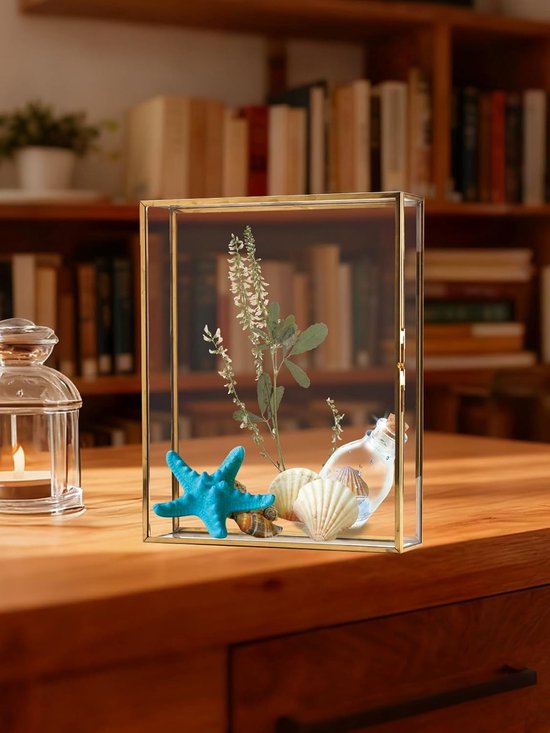 Bruiloft glazen kaartendoos met gleuf 30x30 cm, Golden Terrarium Clear View glazen box, vintage presentatiedoos voor huwelijksreceptie, wanddecoratie en tafelbevestiging, met ketting — afbeelding 4