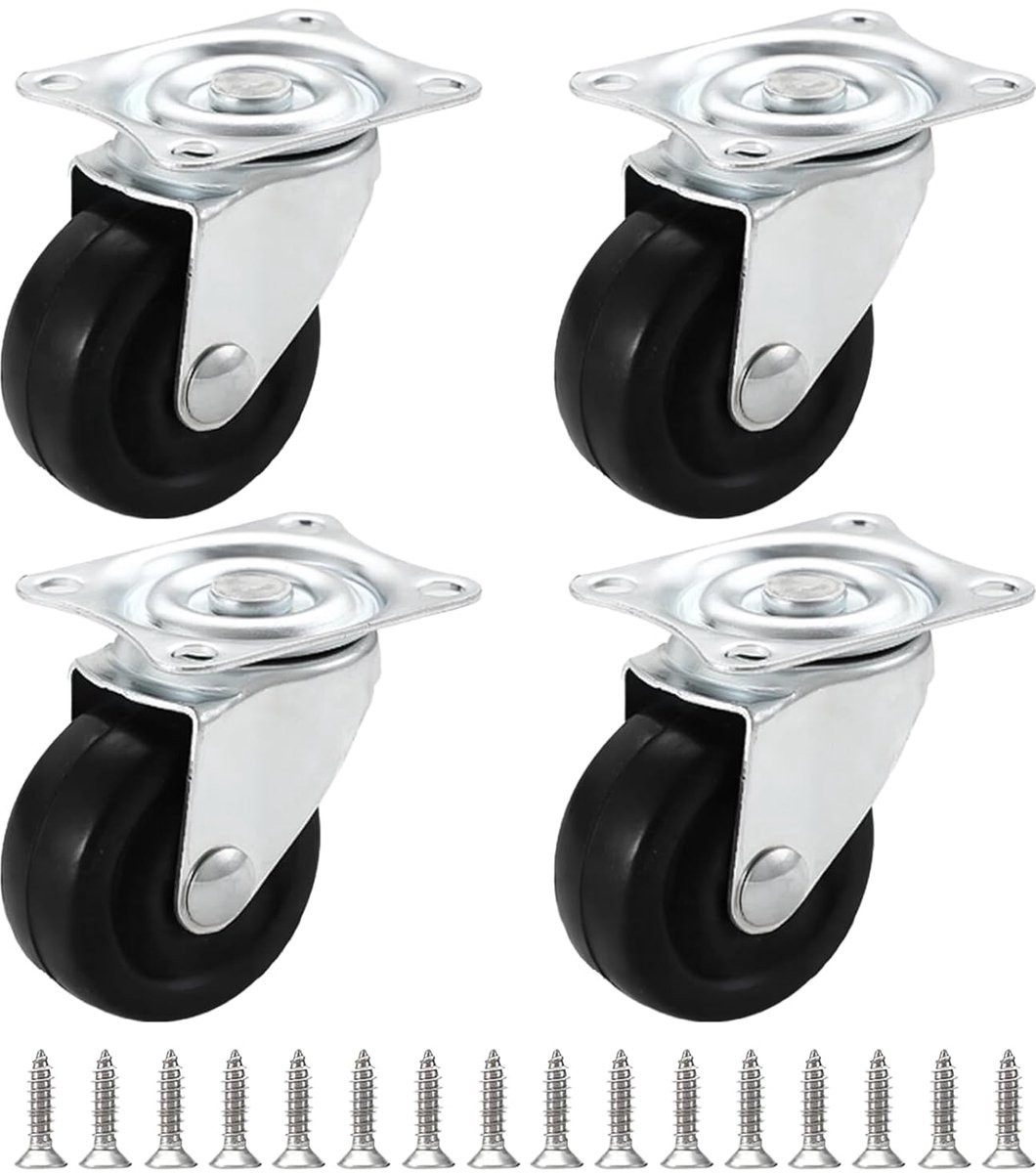 1 inch meubelwieltjes 4-delig set met schroeven, wieltjes voor meubels | scharnierende zware wielen voor meubels, tafel, transport, mini platte wielen om vast te schroeven