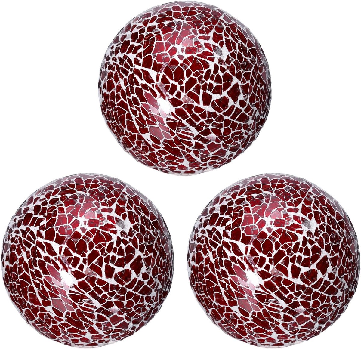 3 stuks decoratieve ballen van glas, 8 cm, tafeldecoratie, mozaïekballen van glas voor decoratie van kommen, vazen, tafel of feest, rood