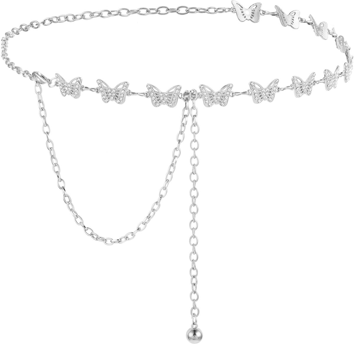 vlinderriem, tailleriem van legering met strassteentjes, modieuze schakelriem voor meisjes en vrouwen, jeansjurken