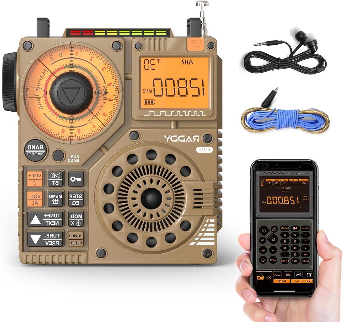 Draagbare Radio - Ontvanger App Bediening - Wereldwijd Luisteren - Uitgebreide Frequentie Dekking - 955 Stations Opslag - Geel