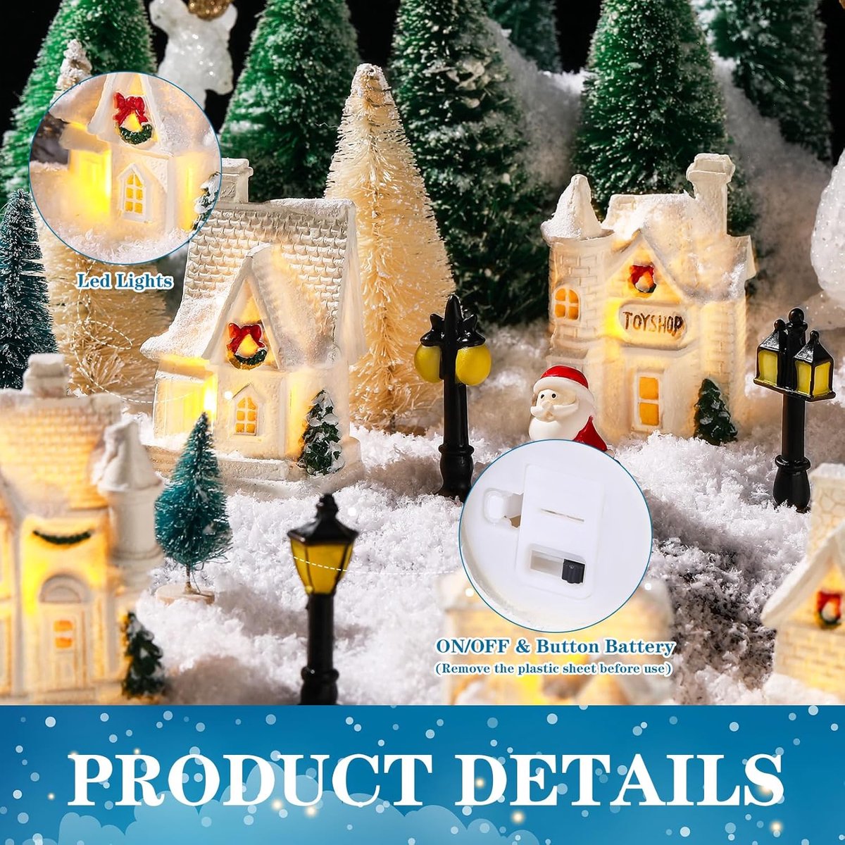 Kerstdorp Sets - Miniatuur Dorp - Feestelijke Decoratie - Met LED Verlichting - 50 Delen - Wit – foto 3