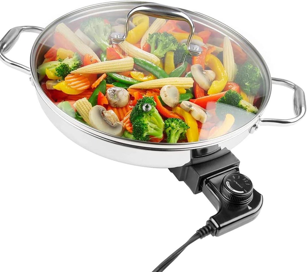 Elektrische koekenpan - Braadpan met deksel - Snel maaltijden koken - Verstelbare temperatuur - 305 cm rond - Zilver