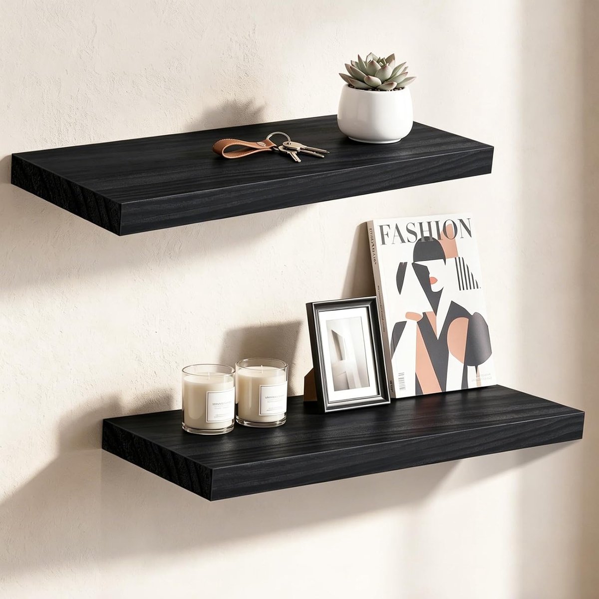 Zwevende planken, wandplanken, 40 cm, boekenplank, keukenrek, wandplank met hangrek voor slaapkamer, keuken, kantoor, woonkamer, badkamer enz. (zwart, set van 2)