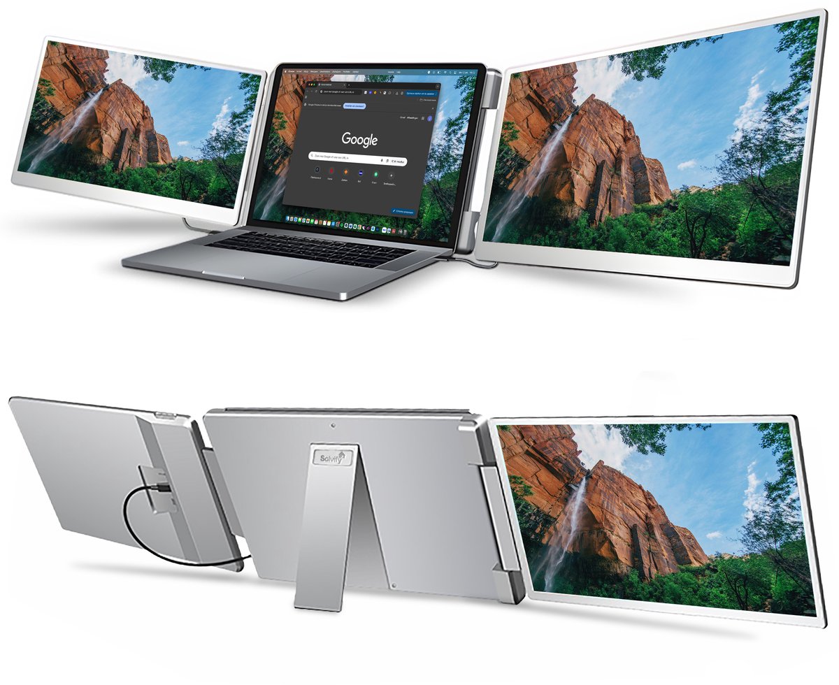 Portable Monitor 2x 14 inch Full HD - Tri Screen Laptop Scherm Uitbreider - Extra Scherm Laptop - Draagbare Monitor - Plug & Play - Solvify