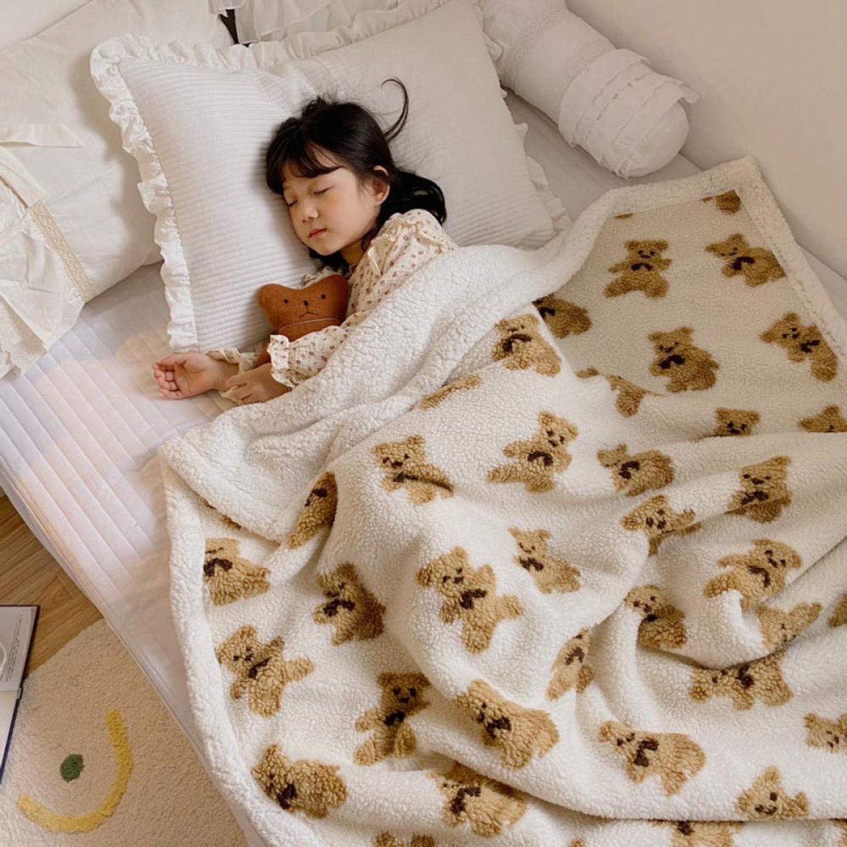 fleece werpdekens Reisformaat - Superzachte donzige warme stevige bedspreien voor bank Microfiber deken -Draag witte print_80x100