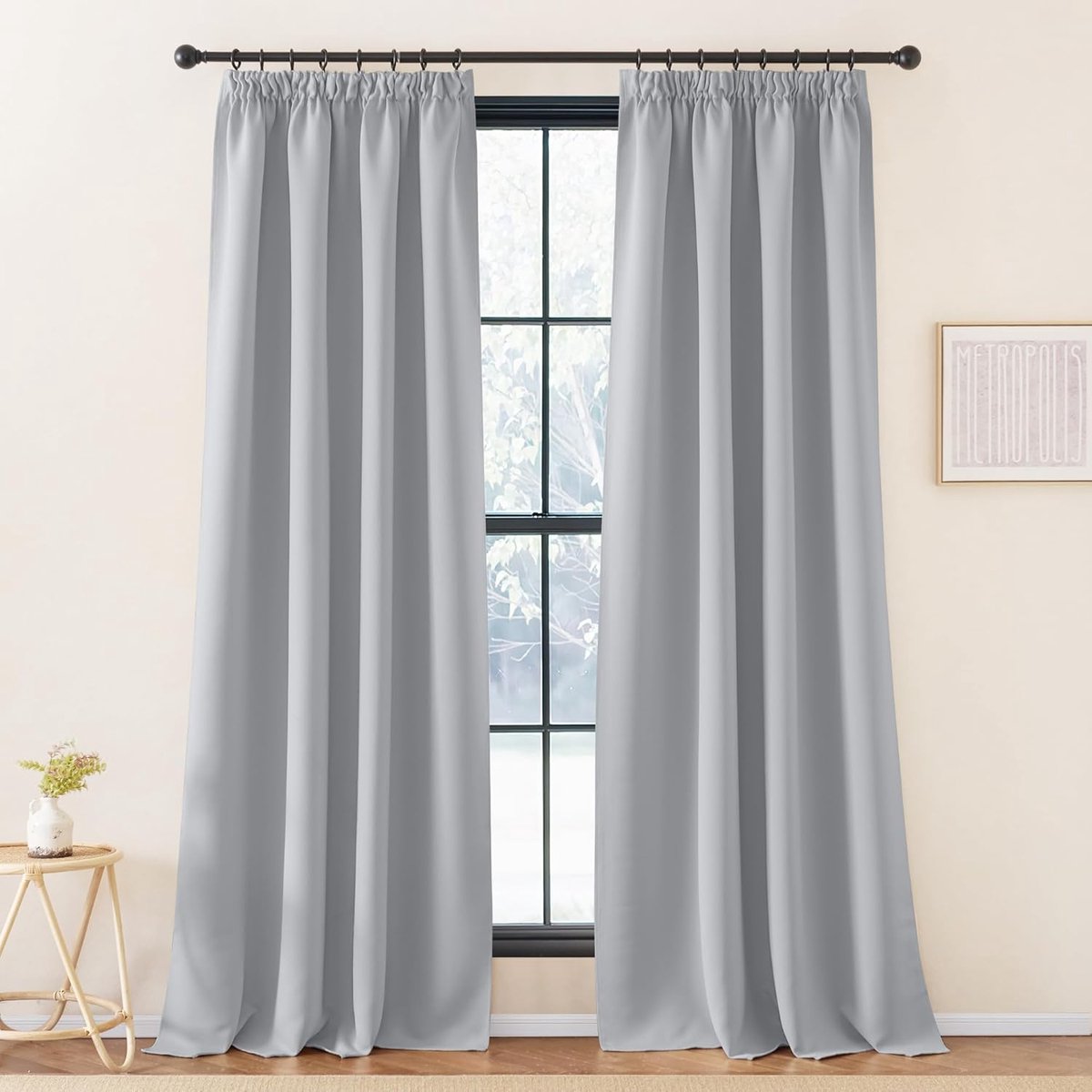 Gordijnen Kant en Klaar, Verduisterende, Warmte- en Koude-Isolerende Thermische Gordijnen Plooiband, Geschikt voor Woonkamer, Slaapkamer,140B x 260H cm (2 Panelen),Zilvergrijs