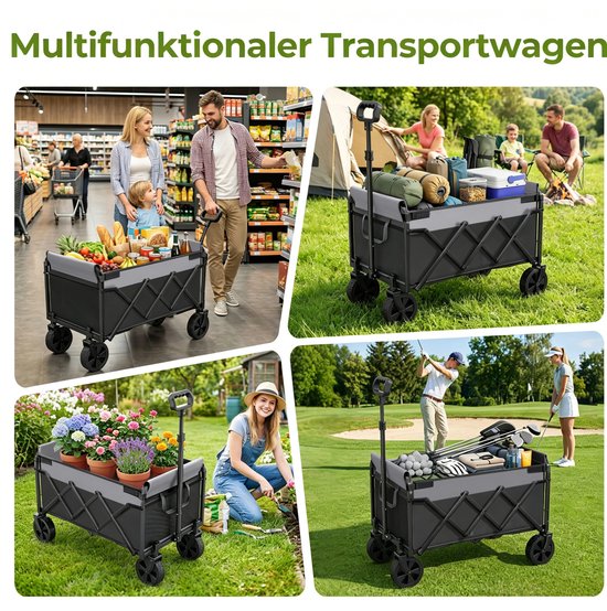 STILVORA Tuinkar - Opvouwbaar 100 Liter 100 Kg - 74 x 46 x 96,5 cm - Staal En 600D Oxford - Zwart - Met Verstelbare Greep En Zwenkwielen — afbeelding 2