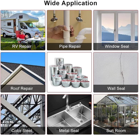 Waterdichte Reparatie Tape - Butyl Tape - Lekkages Dichten - Sterke Aluminium Folie - 10 Meter Lang - Grijs — afbeelding 3