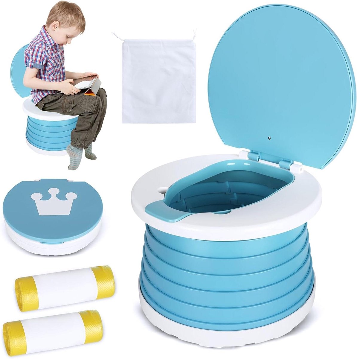 Kinder Potty - Reis Potje - Zindelijkheidstraining Onderweg - Opvouwbaar en Draagbaar - Tot 40 kg - Grijs