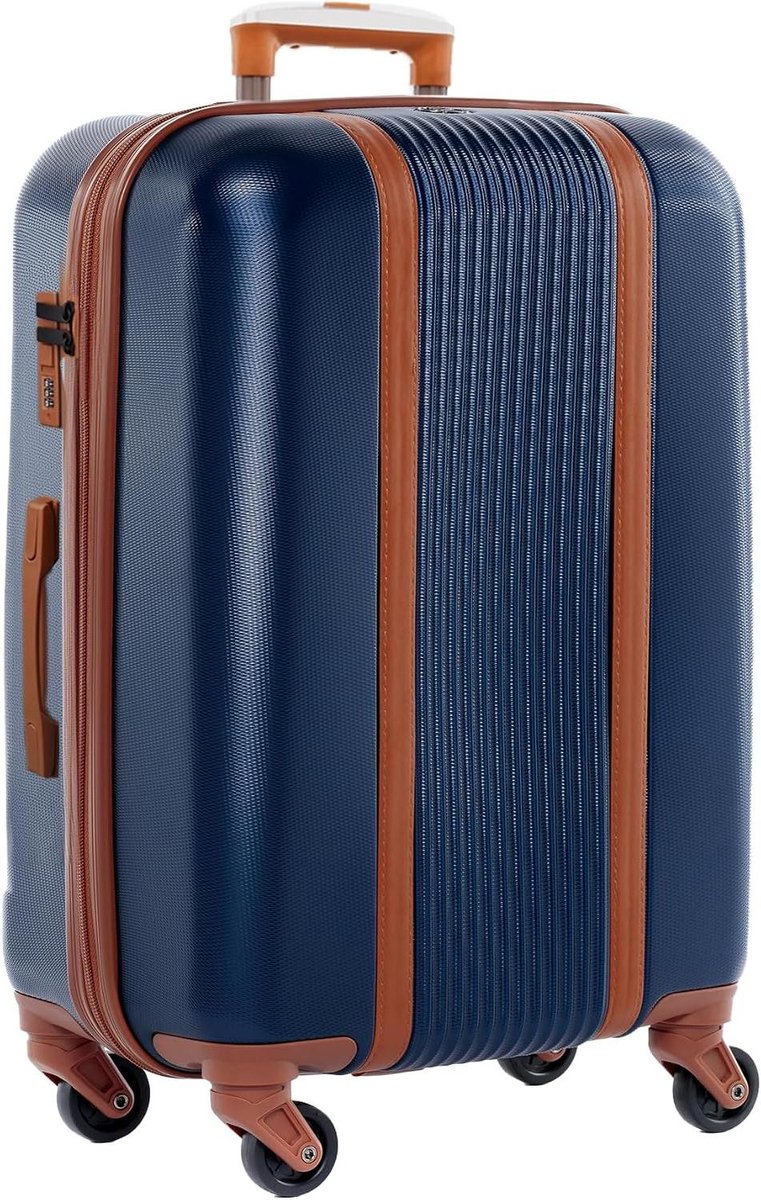 Harde Koffer - Reiskoffer Spinner - Stijlvol Reizen - Geïntegreerd Cijferslot - 55 x 35 x 20 cm - Blauw Bruin