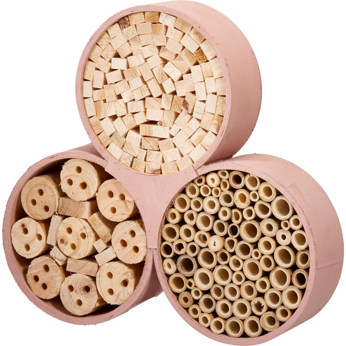 Pro Garden Insectenhotel Bugsy - hout - naturel/roze - 30 x 6 x 28 cm - bijenhotel / Insectenhuis