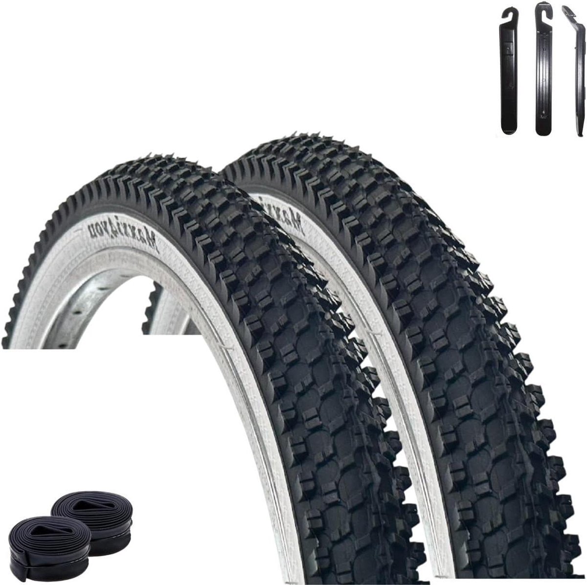 Fietsbanden Set - Banden Binnenbanden - Fietsen Onderhoud - Inclusief Bandenlichters - 24 x 1.95 inch - Zwart Wit