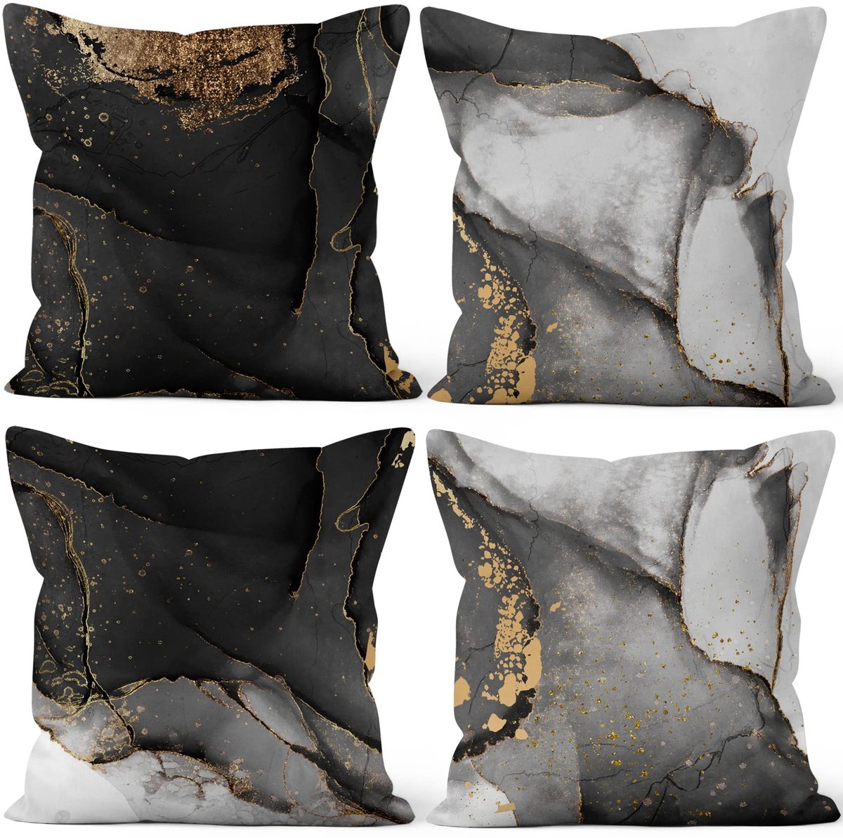 24 x 24 Inch Kussenslopen Zwart Grijs Marmer Textuur Goud Poeder Vierkante Zachte Korte Pluche Gooi Kussenslopen Home Decor Voor Woonkamer Bank Outdoor Patio Tuin Bank, 60x60cm Set van 4
