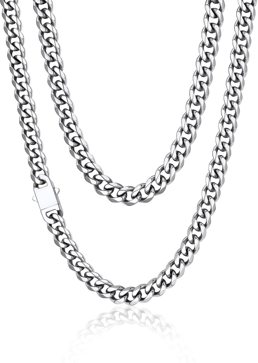 Heren Ketting Roestvrij Staal/Verguld, Zwarte Heren Cubaanse Ketting, 6/9/12 mm Breed, Lengte 46/51/55/61/66/71/76 cm, Hip Hop Sieraad