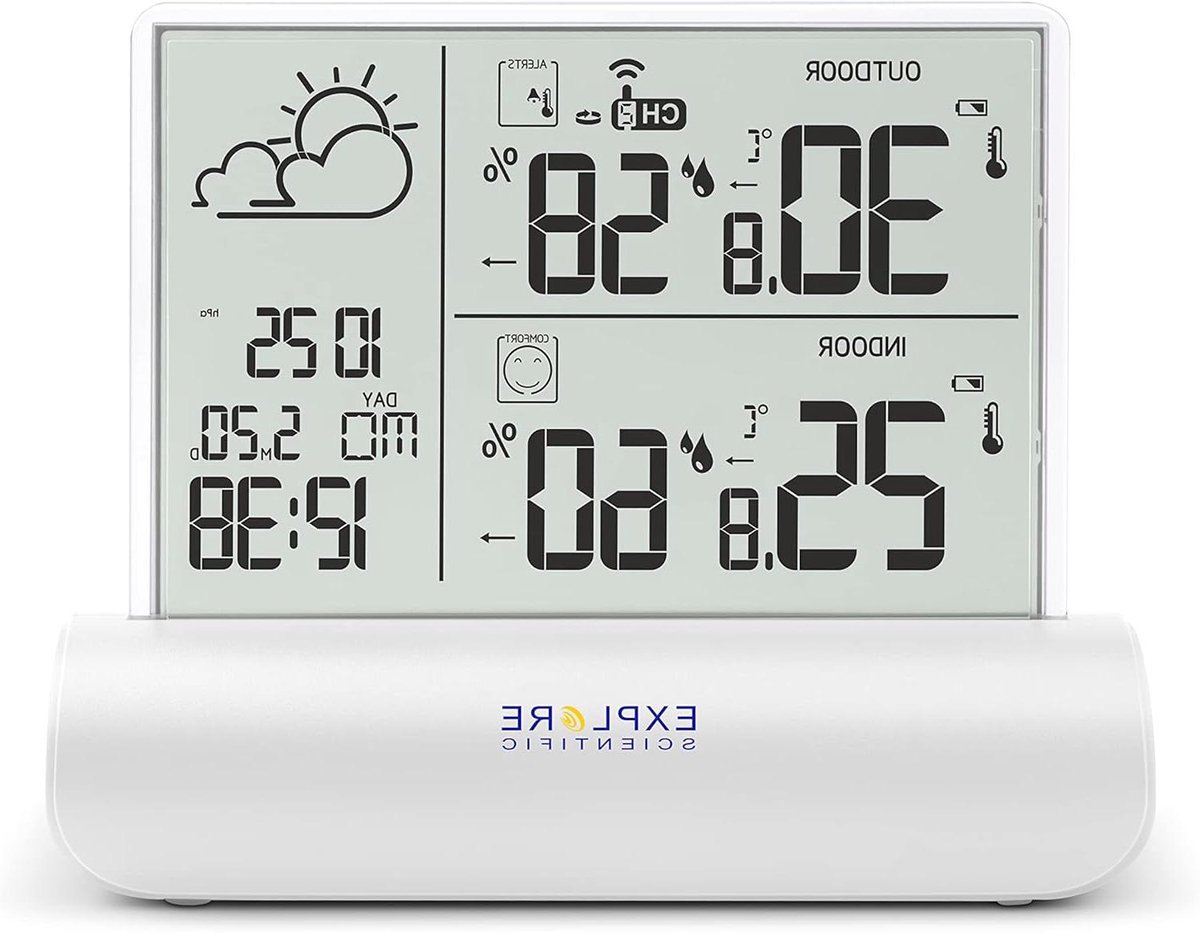 Weerstation Glas - Weerdisplay Binnen - Weersvoorspelling Buiten - Draadloze Sensor - 100m Bereik - Wit