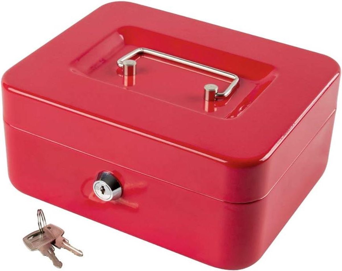 Geldkistje met lade - Kluisje sleutel - Veilig opbergen - Dubbele opberglaag - 20 cm breed - Rood