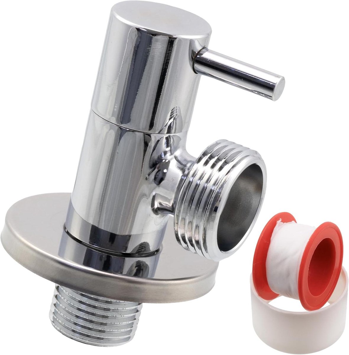 Hoekafsluitventiel - Sanitair kraan - Wateraansluiting regelen - Messing vernikkeld - 1/2x3/4 inch - Zilverkleurig
