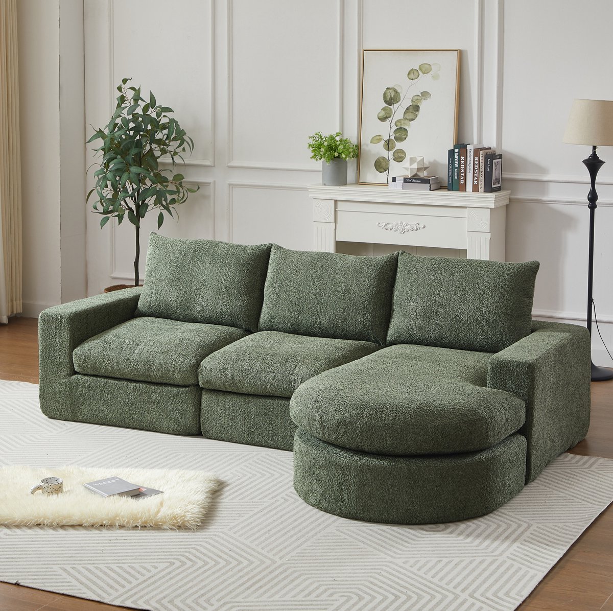 MIVRAY Hoekbank 251 x 160 cm - Modulaire Chaise Longue Met Omkeerbare Hoek En Dubbel Zitkussen - Voor Woonkamer - Chenille Groen