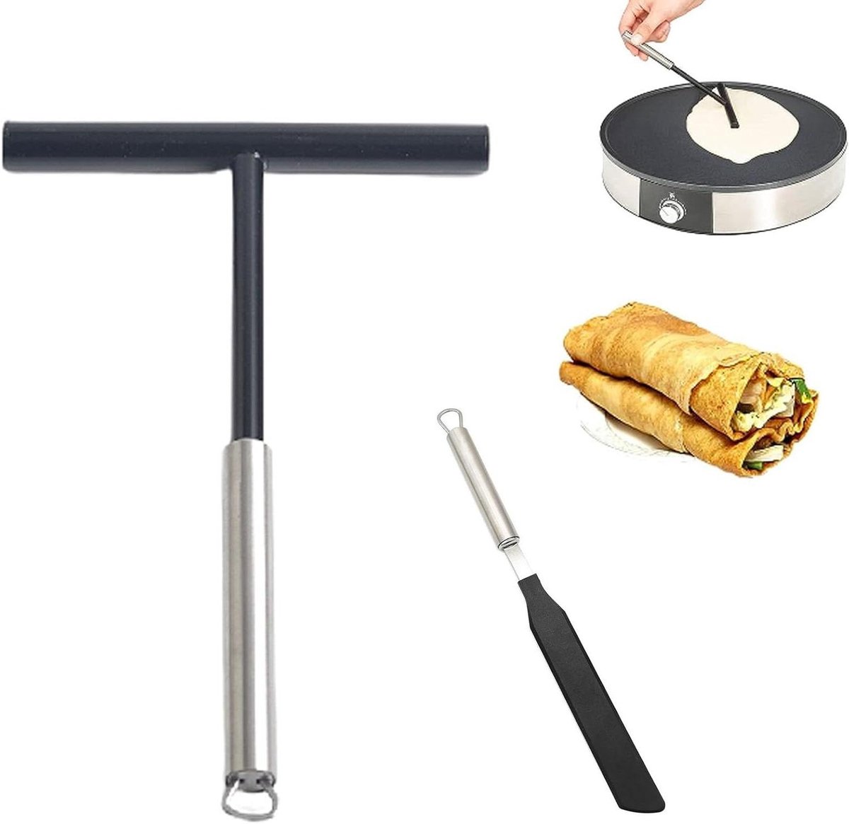 Pannenkoeken Set - Spatel Verdeler - Lekker Bakken - Roestvrij Staal - 33 cm - Zilver