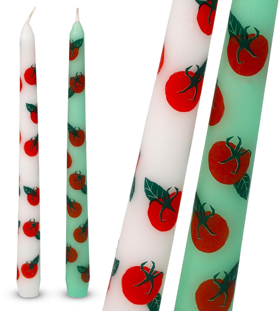 Dinerkaarsen met tomatenontwerp gemaakt van was, stijlvolle tafeldecoraties, tafeldecoraties, tafelstukken, zomerdecoratie, eco-verpakking, ongeparfumeerd