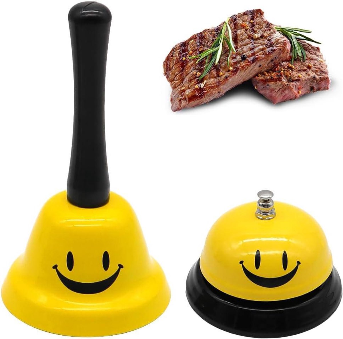 Tafelklok Set - Service Bellen - Klanten Service - Vrolijk Smiley Design - 2 Stuks - Geel