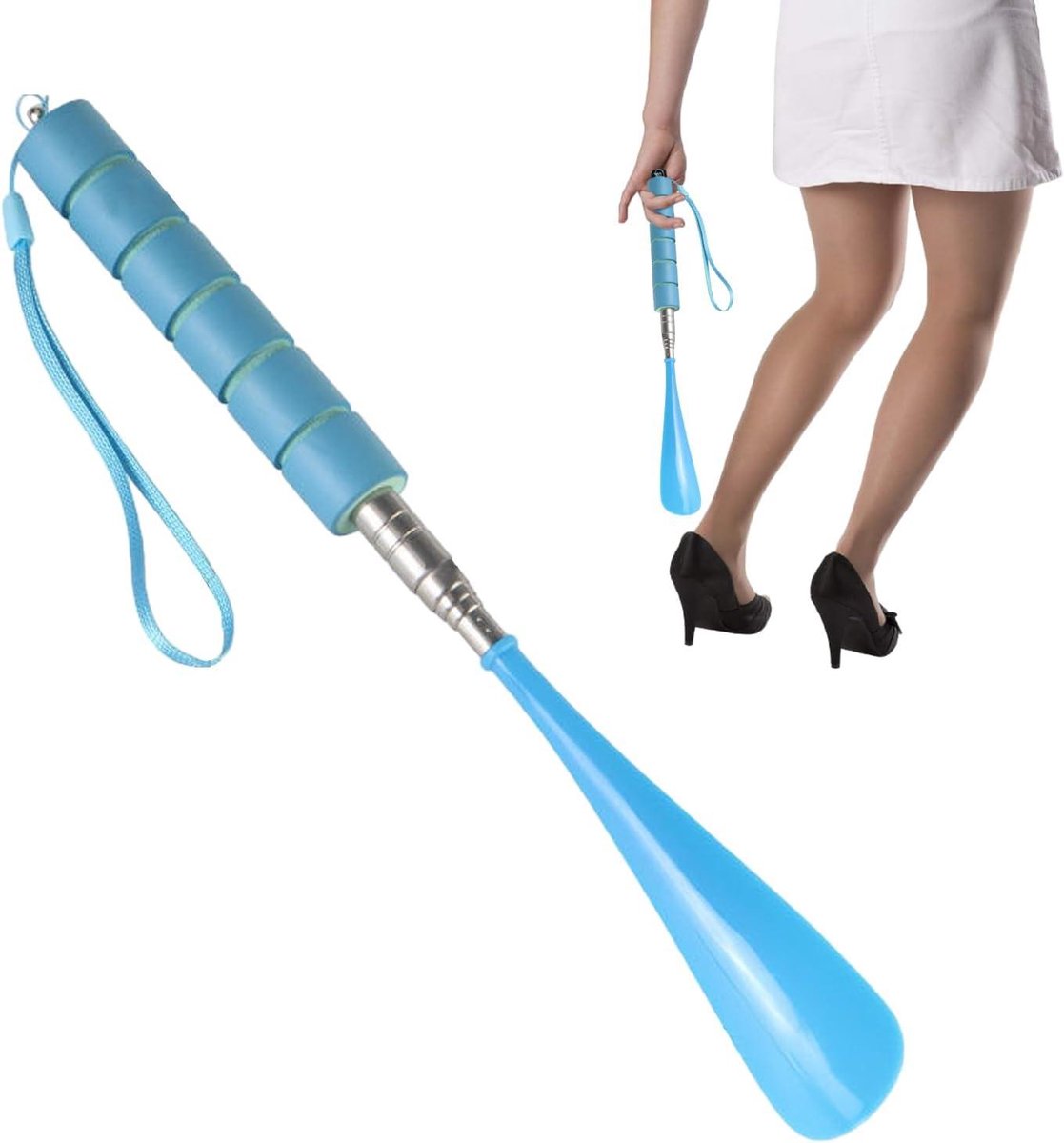 Verstelbare Schoenlepel - Hulpmiddel Schoen - Gemakkelijk Schoenen - Telescopisch Ontwerp - Tot 70 cm - Blauw