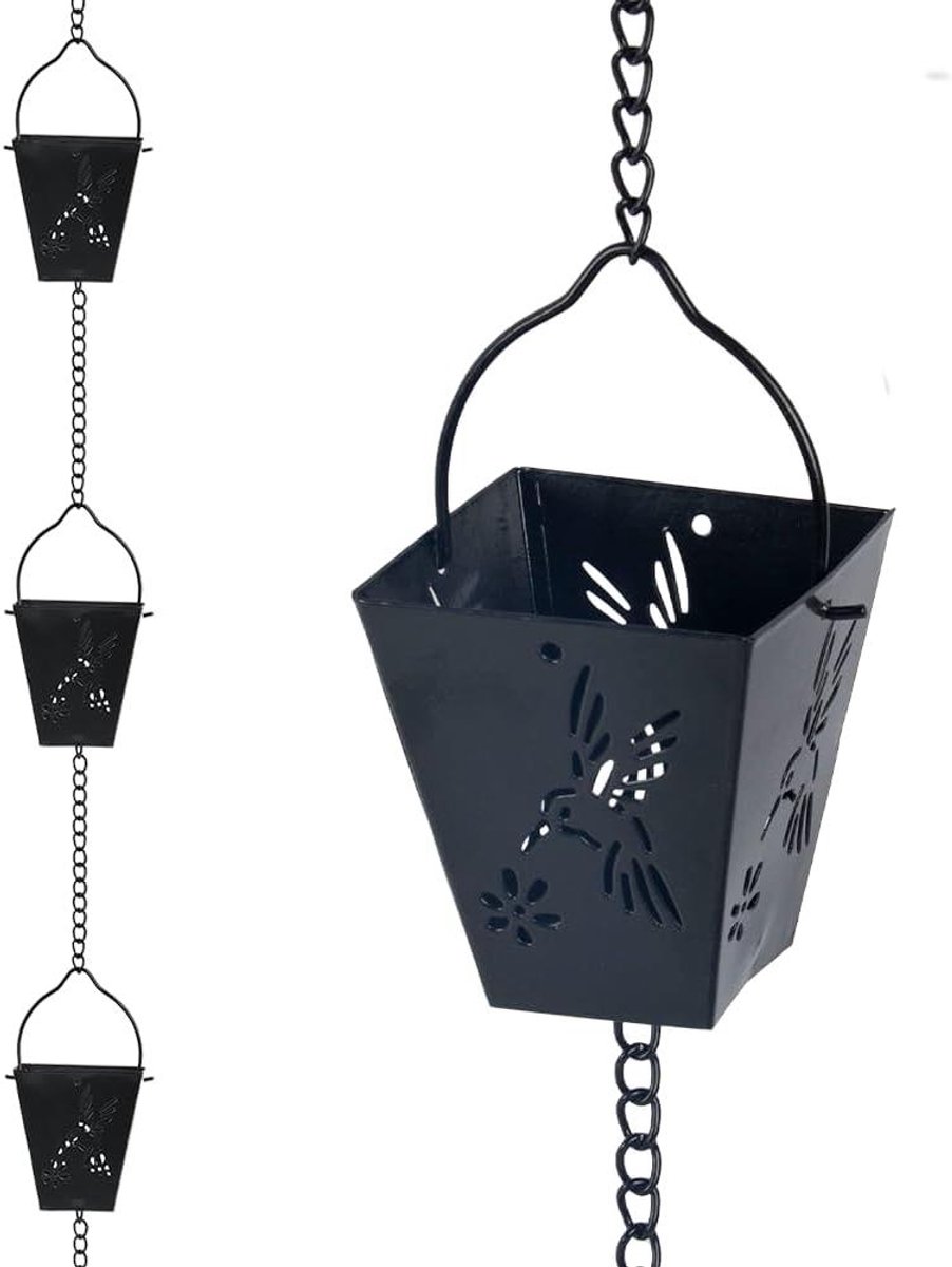 Regenketting - Waterafvoer Ketting - Tuindecoratie - 12 Mokers - 3.3 Meter - Zwart