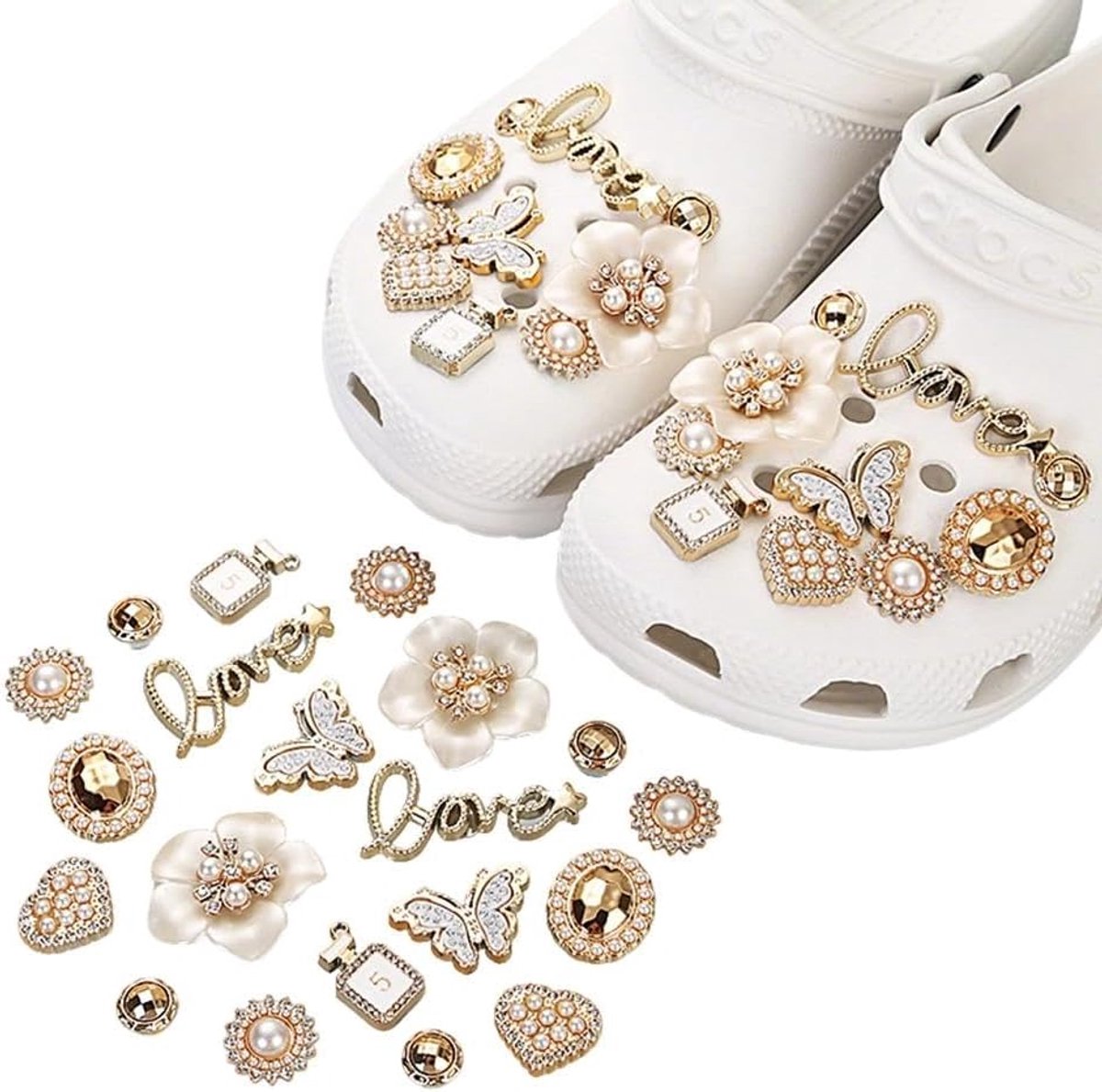 Bedels voor klompen, sprankelende strass metalen schoendecoraties voor vrouwen meisjes, doe-het-zelf bling-accessoires voor gatschoenen, sandalen