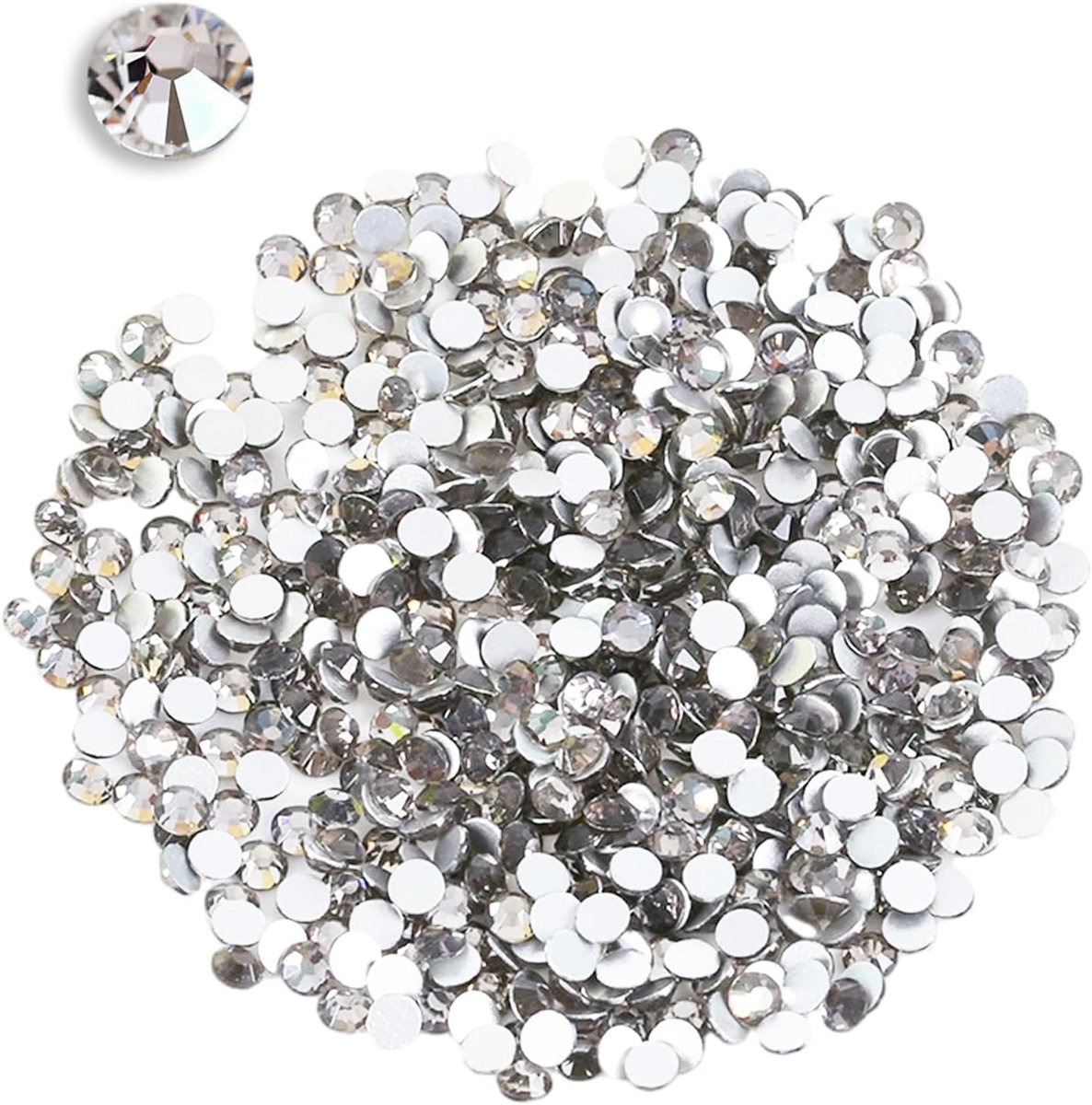 2880 stuks 2 mm zilveren ronde strass-steentjes, kristallen diamanten voor nail art en scrapbooking, niet-klevende platte achterkant strass steentjes