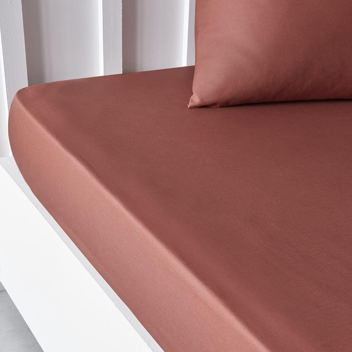 Essential - Hoeslaken, 160 x 200 cm, voor tweepersoonsbed, 100% katoen, effen, terracotta