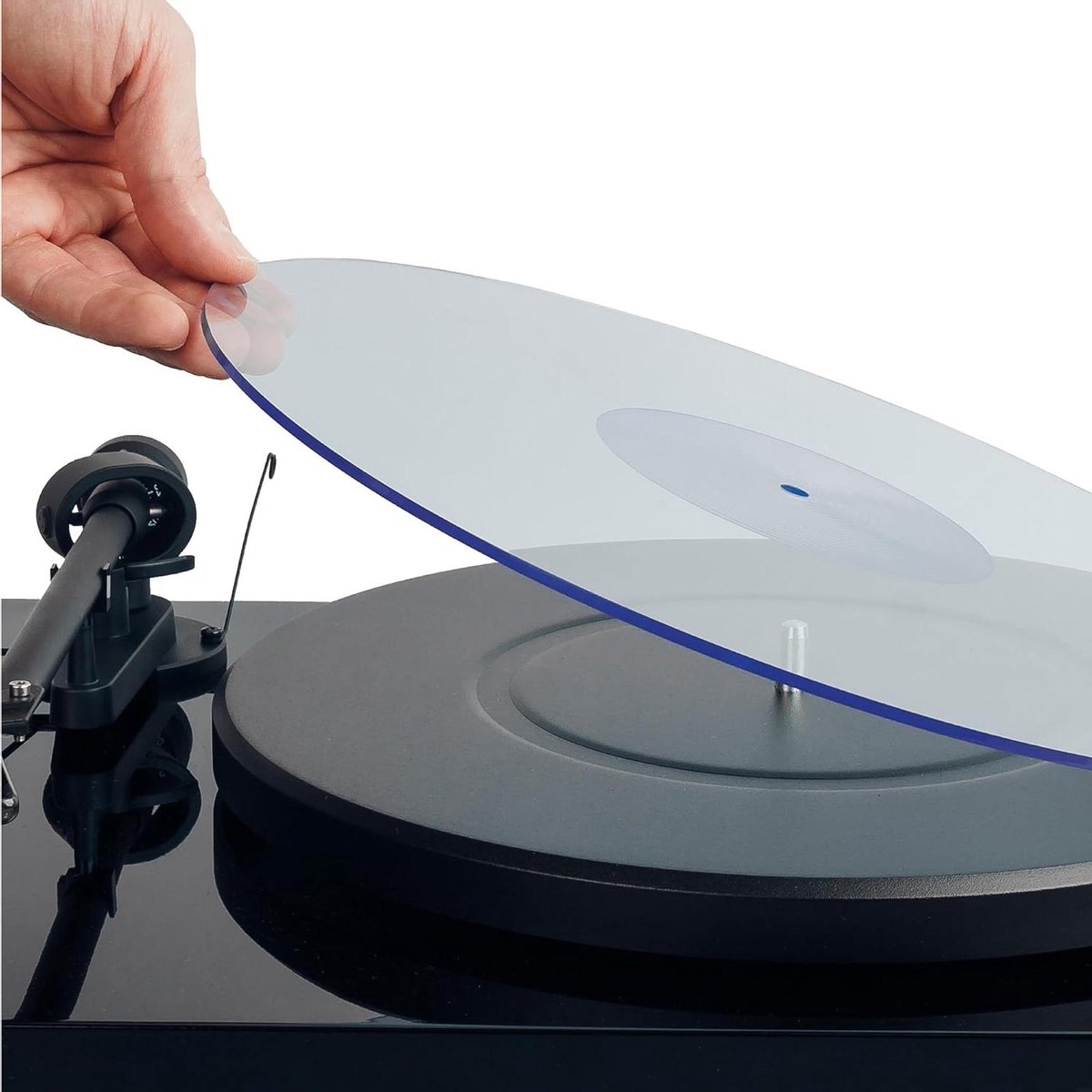 Draaitafelmat Acryl - Slipmat LP - Vinyl Luisteren Verbeteren - Transparant met Blauwe Rand - 30 cm Diameter - Blauw
