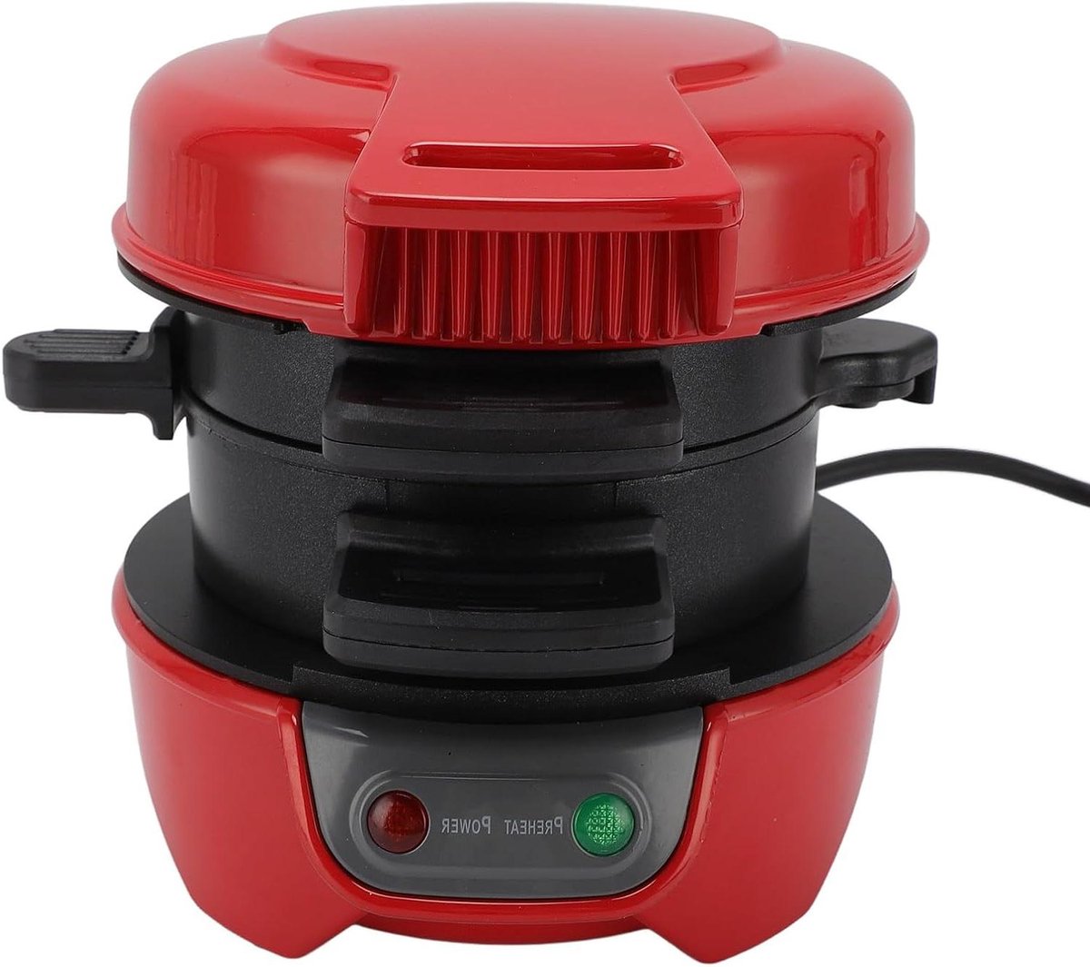 Burger Sandwich Maker - Sandwich Grill - Ontbijt Maken - 3-in-1 Functie - 23 x 17 x 17 cm - Rood