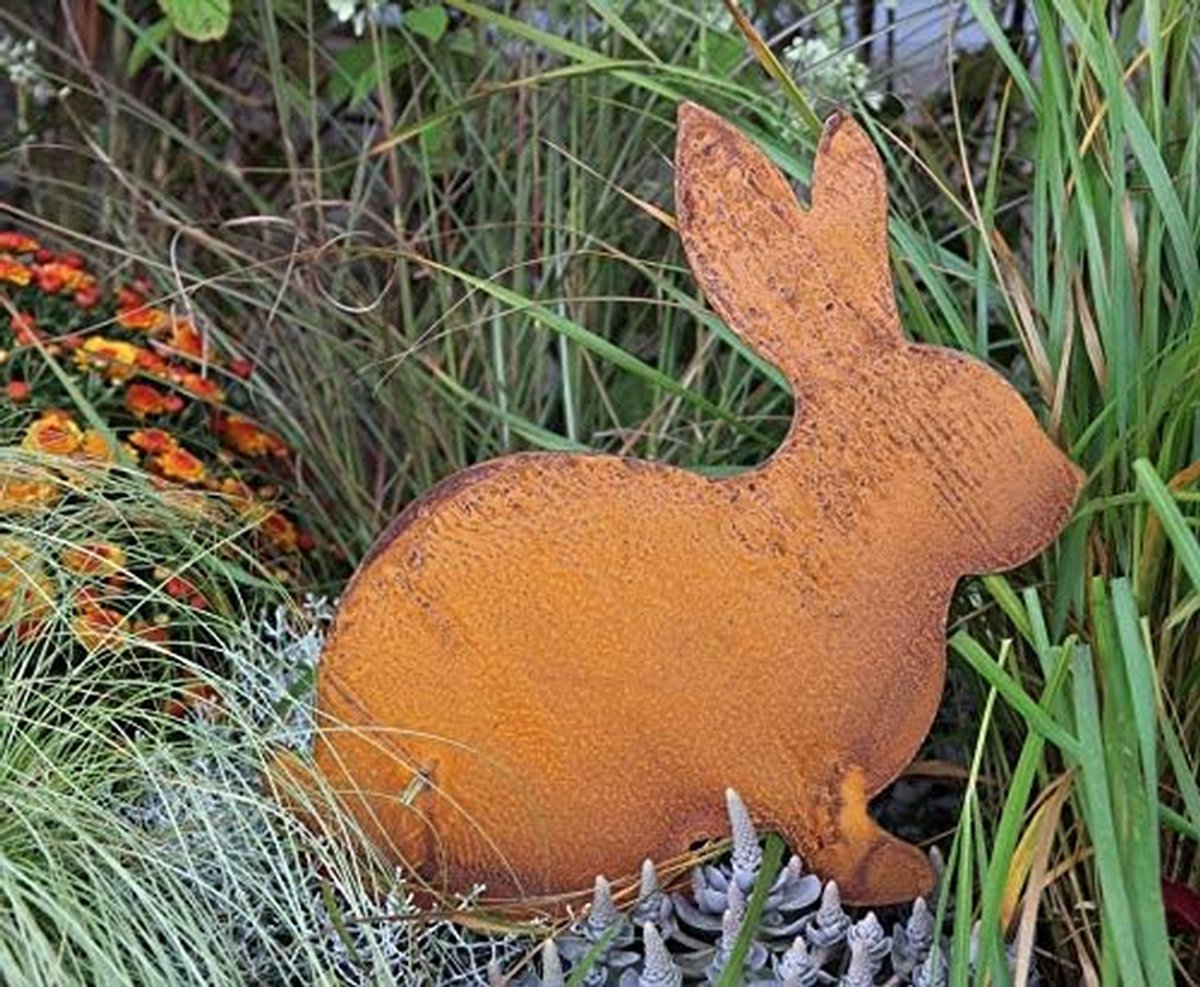 Paashaas Tuinsteker - Decoratief Figuur Haas - Tuin Decoreren - Roest Patina - 30 x 30 cm - Roestbruin