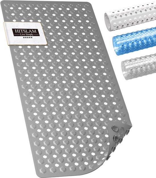 Antislip Badmat - 89 x 40 cm - Lange Douchematt - BPA-vrij - Schimmelbestendig - Wasmachinebestendig - Voetvriendelijk Grijs