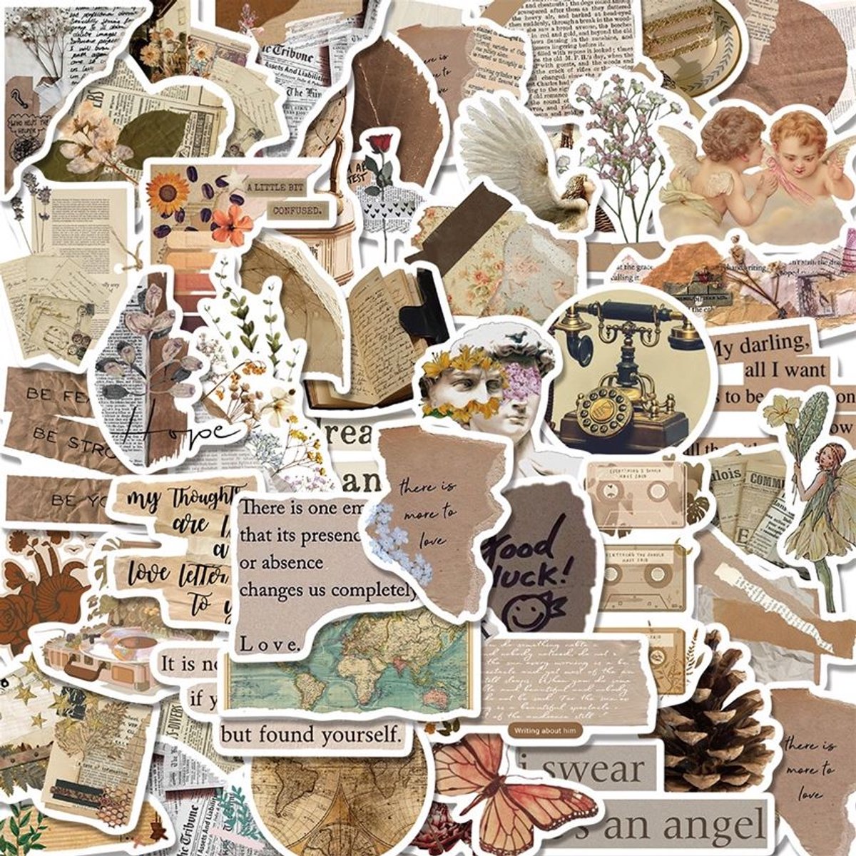 50 x Vintage stickers - Aesthetic stickers - Retro - Quotes - Poetry - Poems - Beige - Laptopstickers - Bulletjournal - Waterfles - Decoratie - Jonyx