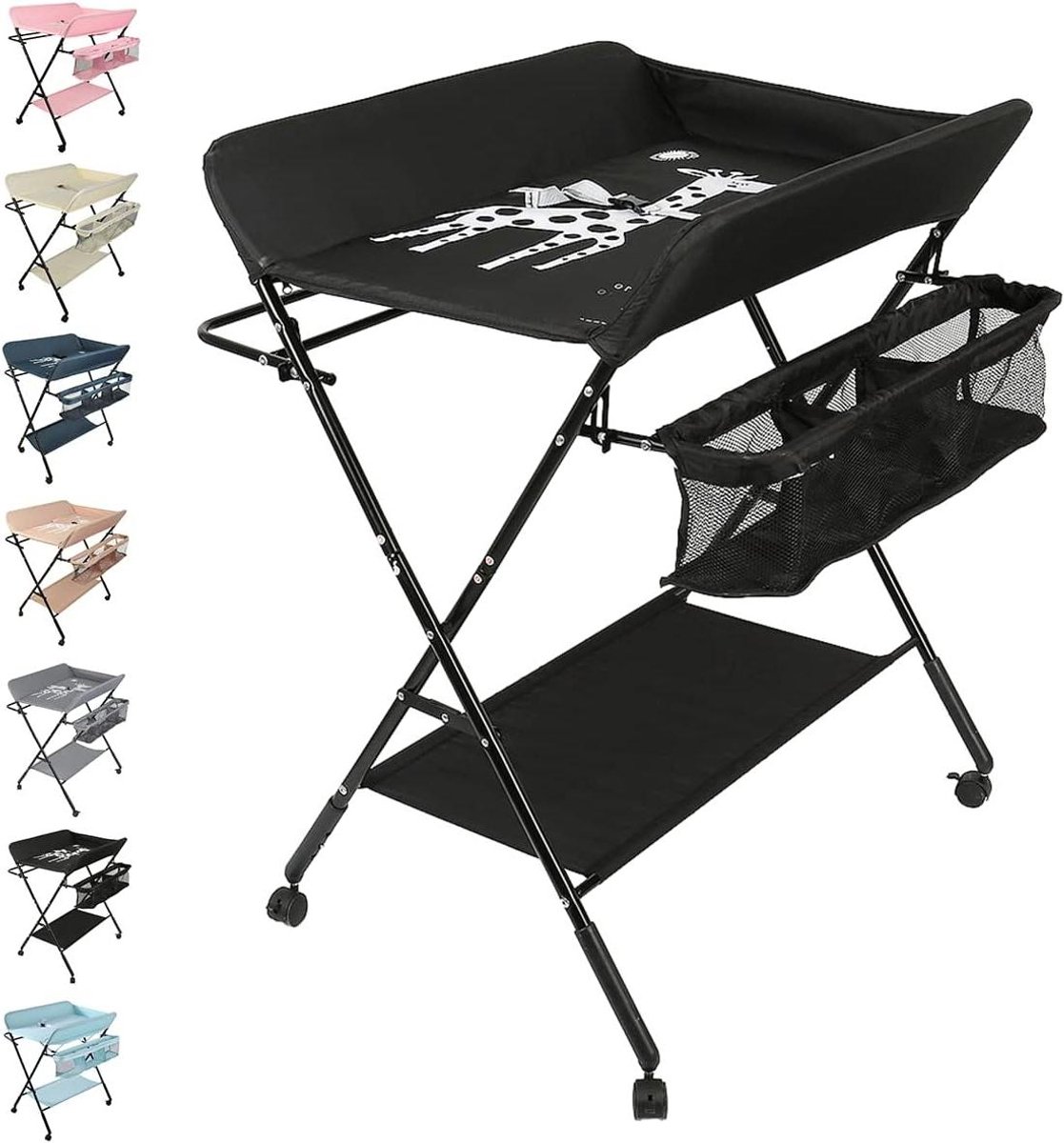 Baby commode met wielen - Luiertafel Verschoontafel - Baby verzorgen - Inklapbaar en verstelbaar