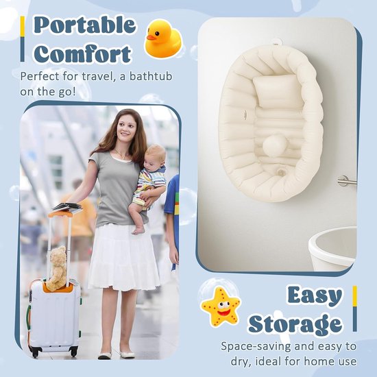 Opblaasbaar Babybadje - Draagbaar Reisbad Pasgeborenen - Baby Veilig Baden - Ergonomische Rugsteun - 74 x 50 x 37 cm — afbeelding 3