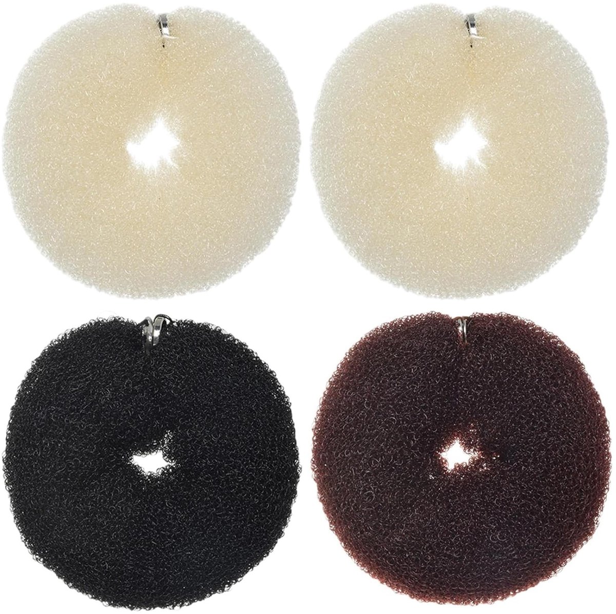 haarkussenset 4 stuks: knot kussen groot en klein, knotmaker & haarknot accessoires, knotkussen en haardonut voor knot en opsteekstuk, zwart bruin crème wit (22 cm)